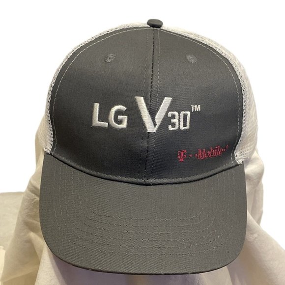LG V30 T Mobile Promotional Advertiser Ball Cap Trucker Hat Gray W/ White Mesh - Picture 1 of 10